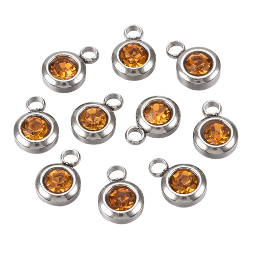 Birthstone Charms, Topaz, November, Stainless Steel, Silver, 9mm - BEADED CREATIONS