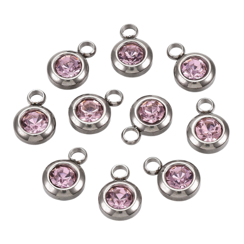 Birthstone Charms, Tourmaline, October, Stainless Steel, Silver, 9mm - BEADED CREATIONS