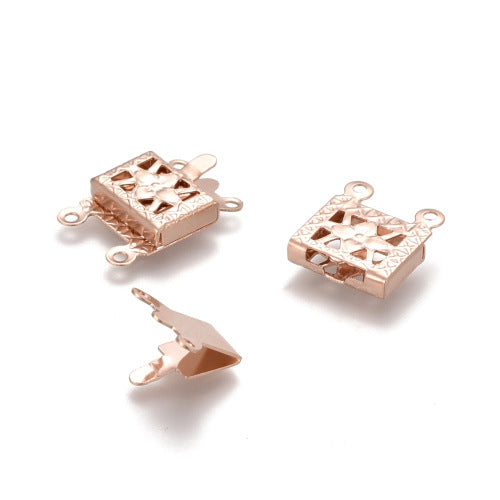 Box Clasps, 2-Strand Tab, Floral Design, Stainless Steel, Rose Gold, 15mm - BEADED CREATIONS