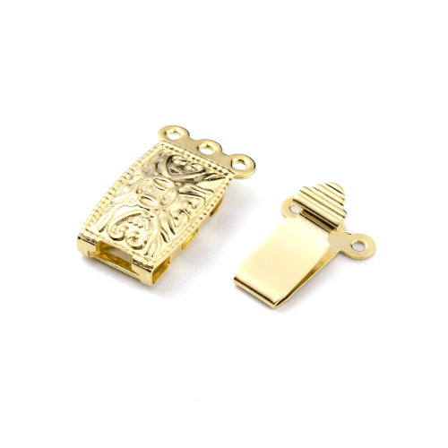 Box Clasps, 3-Strand Tab, Heart Motif, Stainless Steel, 24K Gold Plated, 20mm - BEADED CREATIONS