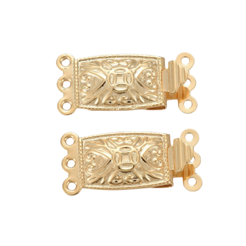 Box Clasps, 3-Strand Tab, Stainless Steel, 24K Gold Plated, 21mm - BEADED CREATIONS