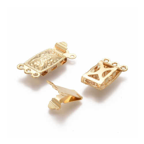 Box Clasps, 3-Strand Tab, Stainless Steel, 24K Gold Plated, 21mm - BEADED CREATIONS
