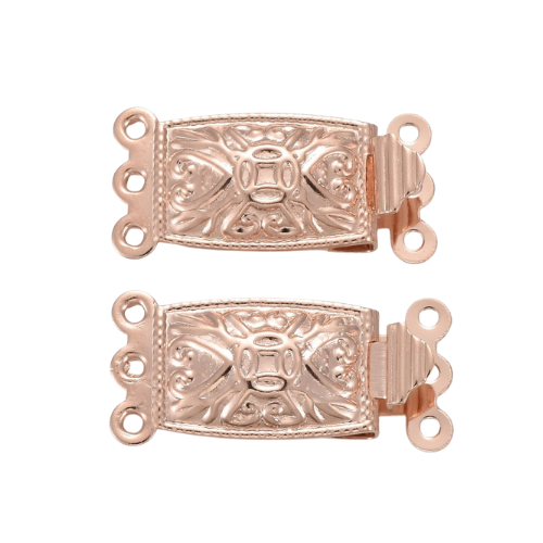 Box Clasps, 3-Strand Tab, Stainless Steel, Rose Gold, 21mm - BEADED CREATIONS