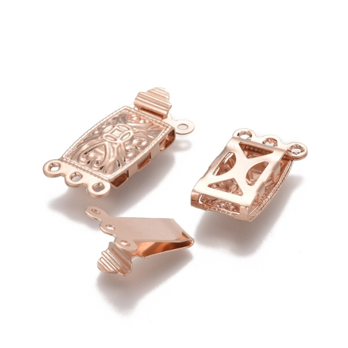 Box Clasps, 3-Strand Tab, Stainless Steel, Rose Gold, 21mm - BEADED CREATIONS