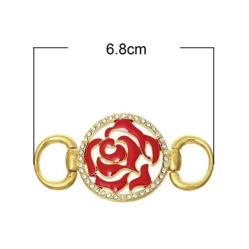 Bracelet Links, Floral, Red, Enamel, Crystals, Gold Plated, 68mm - BEADED CREATIONS