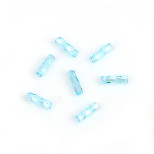 Bugle Beads, Dyna-Mites™, Glass, Twisted, Transparent, Rainbow, Lake Blue, 6mm - BEADED CREATIONS