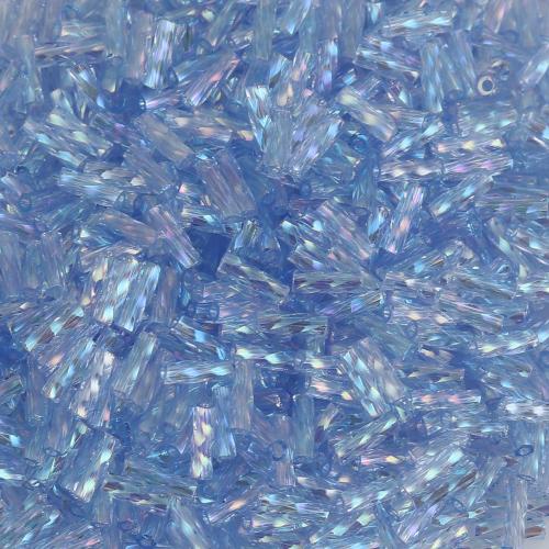 Bugle Beads, Dyna-Mites™, Glass, Twisted, Transparent, Rainbow, Light Blue, 6mm - BEADED CREATIONS