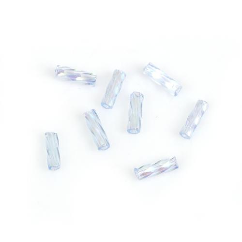 Bugle Beads, Dyna-Mites™, Glass, Twisted, Transparent, Rainbow, Light Blue, 6mm - BEADED CREATIONS