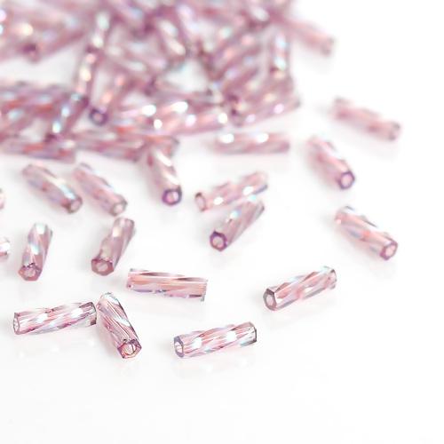 Bugle Beads, Dyna-Mites™, Glass, Twisted, Transparent, Rainbow, Pale Lilac, 6mm - BEADED CREATIONS