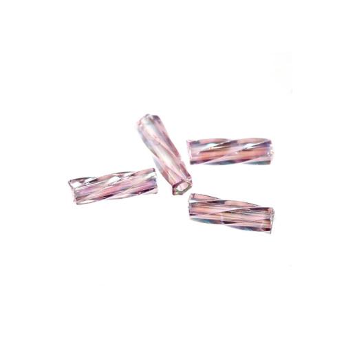 Bugle Beads, Dyna-Mites™, Glass, Twisted, Transparent, Rainbow, Pale Lilac, 6mm - BEADED CREATIONS