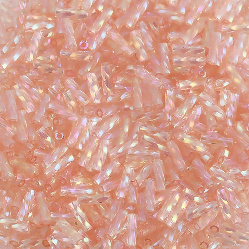 Bugle Beads, Dyna-Mites™, Glass, Twisted, Transparent, Rainbow, Peach Pink, 6mm - BEADED CREATIONS