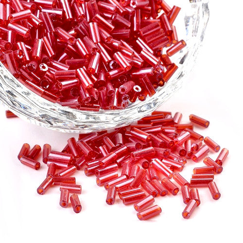 Bugle Beads, Glass, Plated, Pearl Luster, Red, 4.6-5mm - BEADED CREATIONS