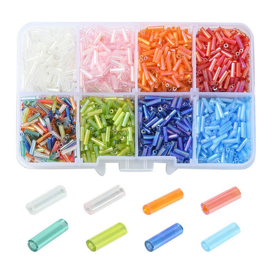 Bugle Beads, Glass, Translucent, Mixed Colors, 6x1.8mm - BEADED CREATIONS