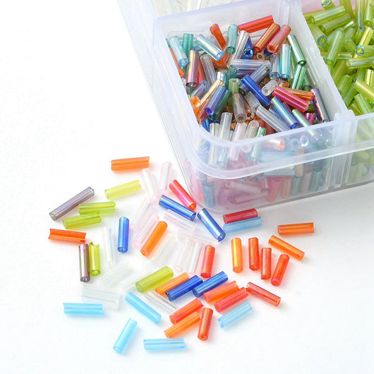 Bugle Beads, Glass, Translucent, Mixed Colors, 6x1.8mm - BEADED CREATIONS