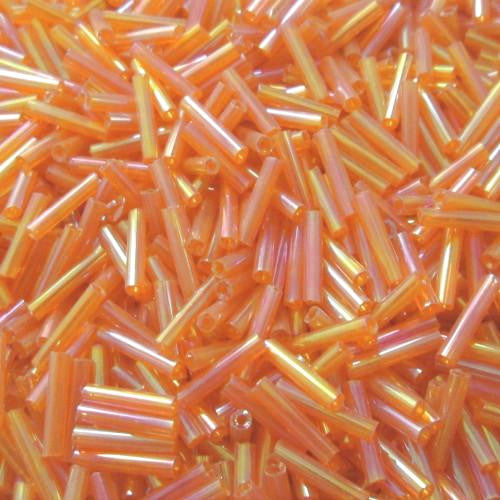 Bugle Beads, Glass, Transparent, Orange, Rainbow, 17-20mm - BEADED CREATIONS