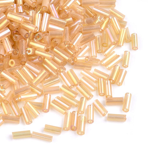 Bugle Beads, Glass, Transparent, Champagne AB, 4-4.5mm - BEADED CREATIONS