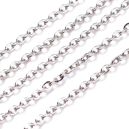 Cable Chain, Iron, Flat, Oval, Open Link, Silver, 5x3.3mm - BEADED CREATIONS