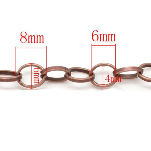 Cable Chain, Iron, Round, Open Link, Red Copper, 8x6mm - BEADED CREATIONS