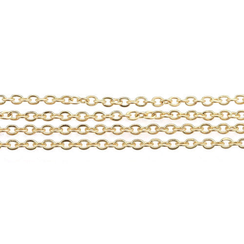 Cable Chain, Stainless Steel, Flat, Oval, Soldered, Gold Plated, 2x1.5mm - BEADED CREATIONS