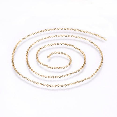 Cable Chain, Stainless Steel, Flat, Oval, Soldered, Gold Plated, 2x1.5mm - BEADED CREATIONS