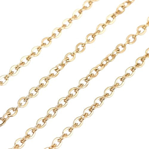 Cable Chain, Stainless Steel, Flat, Oval, Soldered, Golden, 1.6x1.3mm - BEADED CREATIONS