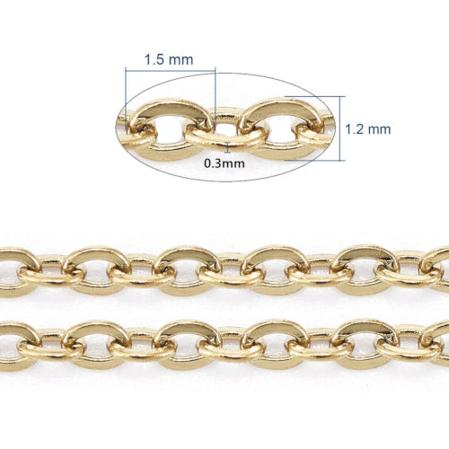 Cable Chain, Stainless Steel, Flat, Oval, Soldered, Golden, 1.6x1.3mm - BEADED CREATIONS