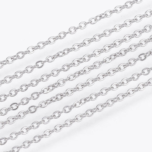 Cable Chain, Stainless Steel, Flat, Oval, Soldered, Silver, 1.6x1.3mm - BEADED CREATIONS