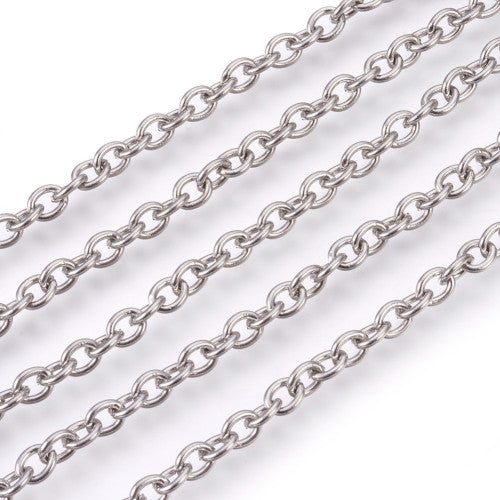 Cable Chain, Stainless Steel, Oval, Open Link, Silver, 5x4mm - BEADED CREATIONS