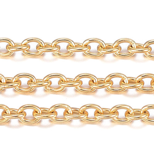 Cable Chain, Stainless Steel, Soldered, 18K Gold Plated, 2.5x2mm - BEADED CREATIONS