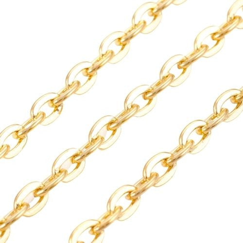 Cable Chain, Iron, Flat, Oval, Open Link, Gold Plated, 5x3.3mm - BEADED CREATIONS