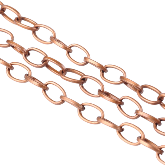 Cable Chain, Iron, Flat, Oval, Open Link, Red Copper, 6.9x3.8mm - BEADED CREATIONS