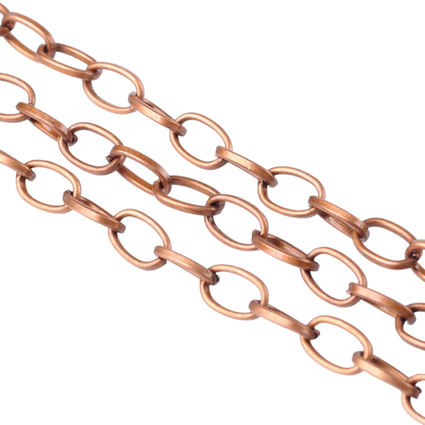Cable Chain, Iron, Flat, Oval, Open Link, Red Copper, 6.9x3.8mm - BEADED CREATIONS