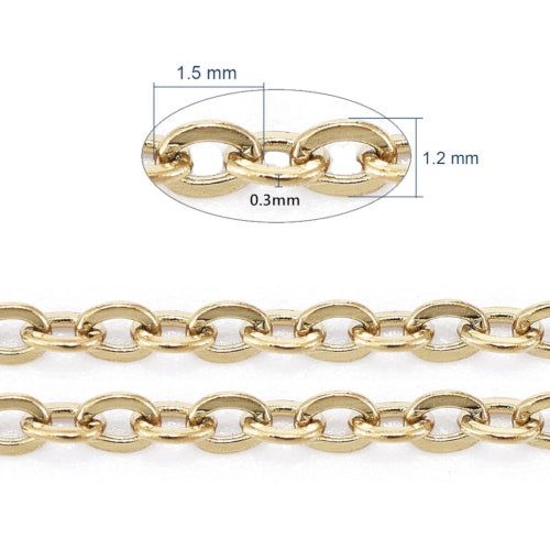 Cable Chain, Stainless Steel, Flat, Oval, Soldered, (IP), 18K Gold Plated, 1.6x1.3mm - BEADED CREATIONS