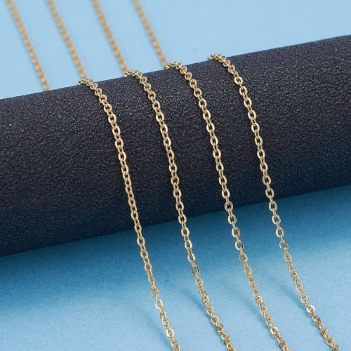 Cable Chain, Stainless Steel, Flat, Oval, Soldered, (IP), 18K Gold Plated, 1.6x1.3mm - BEADED CREATIONS