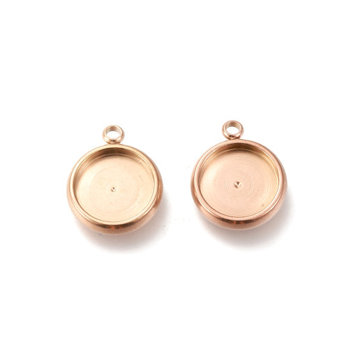 Cabochon Setting, 304 Stainless Steel, Pendant Base, Round, Rose Gold, Ion Plated, Bezel Cup, Fits 10 - BEADED CREATIONS