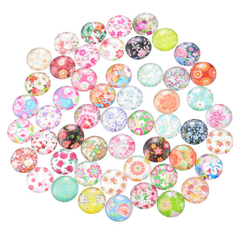 Cabochons, Glass, Dome, Seals, Flat Back, Assorted, Floral,  12mm - BEADED CREATIONS