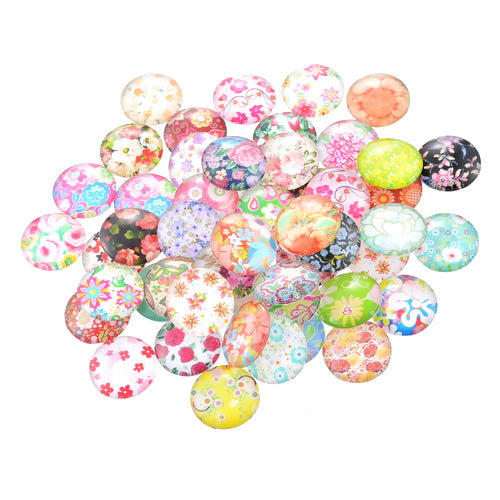 Cabochons, Glass, Dome, Seals, Flat Back, Assorted, Floral,  12mm - BEADED CREATIONS