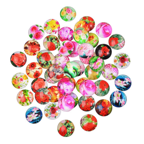 Cabochons, Glass, Dome, Seals, Flat Back, Assorted, Printed, Flowers, 20mm - BEADED CREATIONS