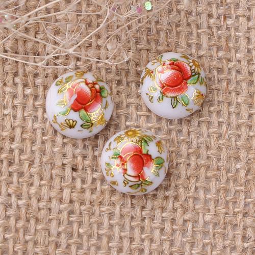 Cabochons, Resin, Dome, Seals, Flat Back, Japanese Tensha Floral, Painted, 12mm - BEADED CREATIONS