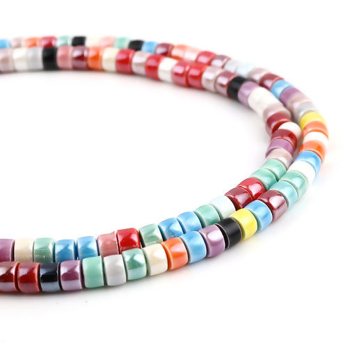 Ceramic Beads, Handmade, Cylinder, Glazed, Mixed Colors, 6mm - BEADED CREATIONS