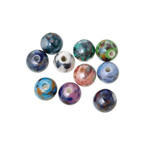 Ceramic Beads, Handmade, Round, Glazed, Mixed Colors, 10mm - BEADED CREATIONS