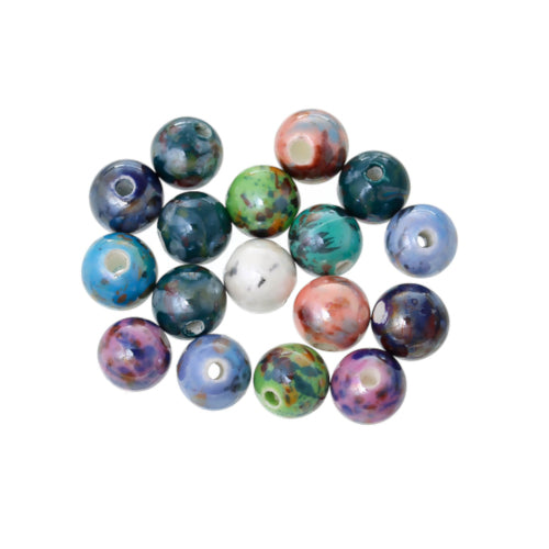 Ceramic Beads, Handmade, Round, Glazed, Mixed Colors, 10mm - BEADED CREATIONS