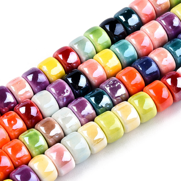 Ceramic Beads, Handmade, Cylinder, Glazed, Mixed Colors, 6.5mm - BEADED CREATIONS
