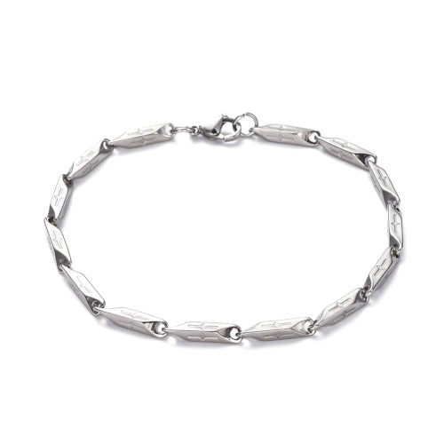 Chain Bracelets, Bar Link Chain, For Men, Stainless Steel, Silver, 23cm - BEADED CREATIONS