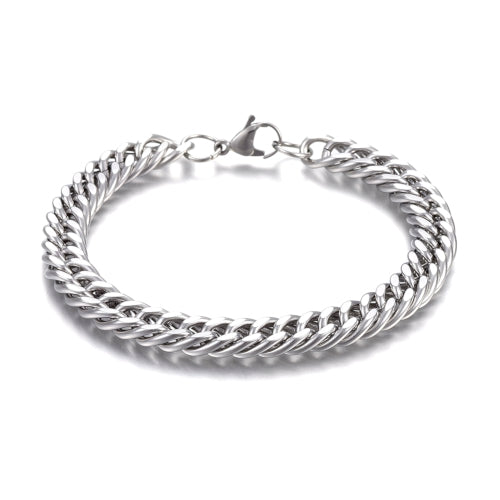 Chain Bracelets, Cuban Link Chain, For Men, Stainless Steel, Silver, 23cm - BEADED CREATIONS