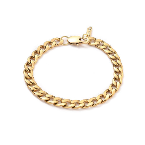 Chain Bracelets, Cuban Link, Stainless Steel, With Clasp, Golden, 20cm - BEADED CREATIONS