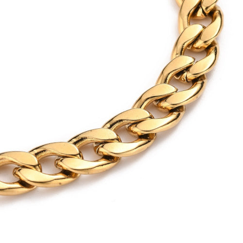 Chain Bracelets, Cuban Link, Stainless Steel, With Clasp, Golden, 20cm - BEADED CREATIONS