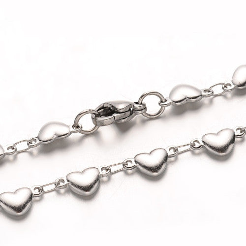 Chain Bracelets, Heart Link Chain, Stainless Steel, Silver, 21cm - BEADED CREATIONS