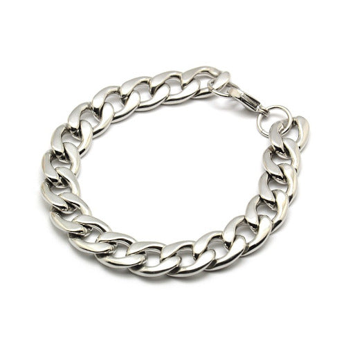 Chain Bracelets, Men's, Twisted Curb Chain, Stainless Steel, Silver, 22cm - BEADED CREATIONS