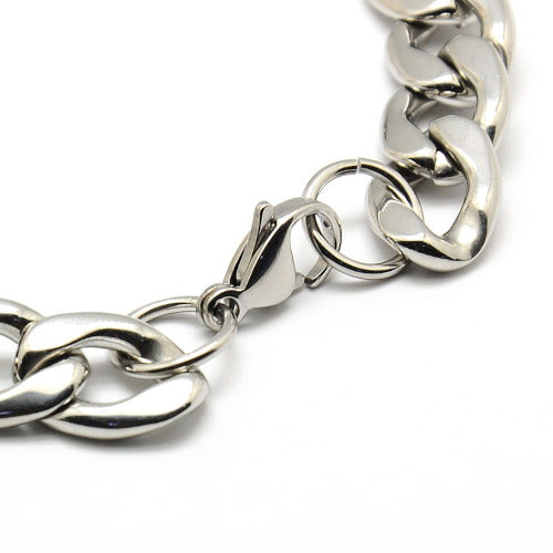 Chain Bracelets, Men's, Twisted Curb Chain, Stainless Steel, Silver, 22cm - BEADED CREATIONS